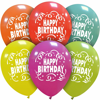 Palloncino 30cm/12" Happy Birthday Stelle Filanti Pastello