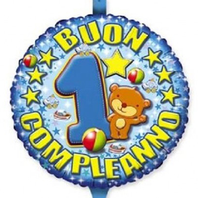 Mylar 18"/45cm 1ยฐ Compleanno Orsetto Blu-Celeste