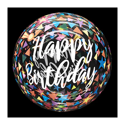 Palloncino 45cm/18" Trasparente Bubble Decorato Happy Birthday Colorato