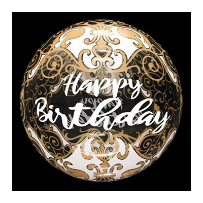 Palloncino 45cm/18" Trasparente Bubble Decorato Happy Birthday Oro