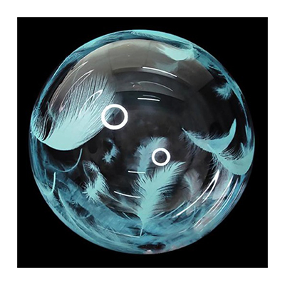 Palloncino 45cm/18" Trasparente Bubble Decorato Piume Celeste