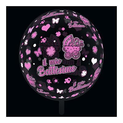 Palloncino 60cm/24" Trasparente Bubble Decorato Battesimo Rosa