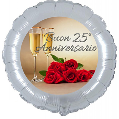 Mylar 45cm/18" Buon 25° Anniversario Rose Rosse