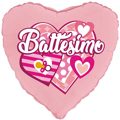 Mylar 45cm/18" Battesimo Cuori Rosa