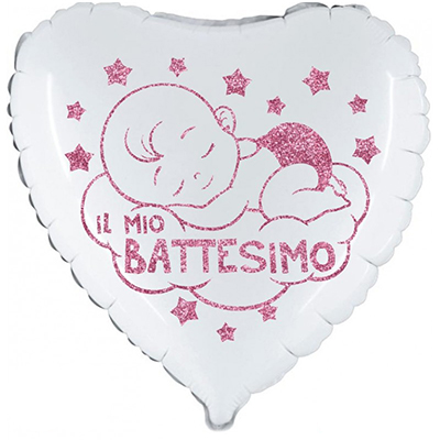Mylar 45cm/18" Battesimo Bimba Glitter Rosa