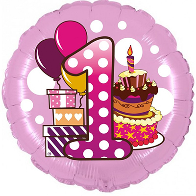 Mylar 45cm/18" 1ยฐ Compleanno Torta Rosa