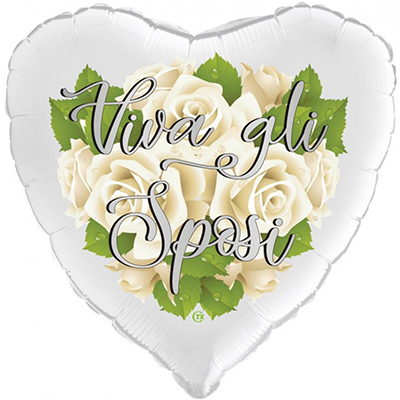 Mylar 45cm/18" Viva gli Sposi Rose Bianche