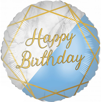 Mylar 45cm/18" Happy Birthday Marmo Celeste