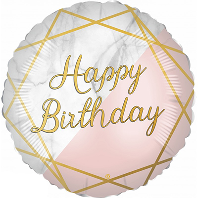 Mylar 45cm/18" Happy Birthday Marmo Rosa