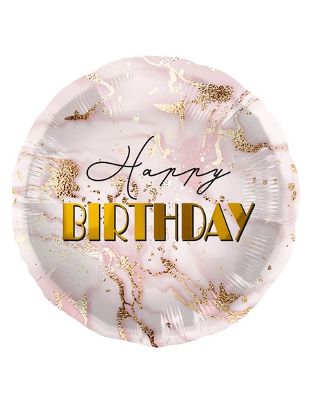 Mylar 45cm/18" Happy Birthday Marmo Rosa e Oro