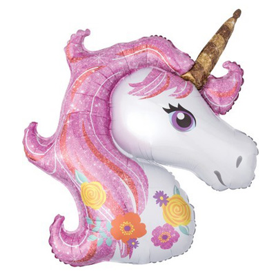 Mylar 83cm/32" Viso Unicorno Rosa