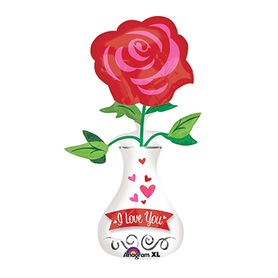 Mylar 63cmX104cm/25"x41" Vaso con Rosa I Love You