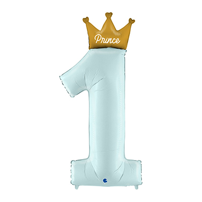 Mylar 116cm/46" Numero 1 Celeste con Corona Prince