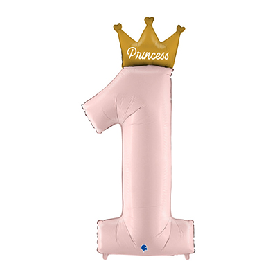 Mylar 116cm/46" Numero 1 Rosa con Corona Princess