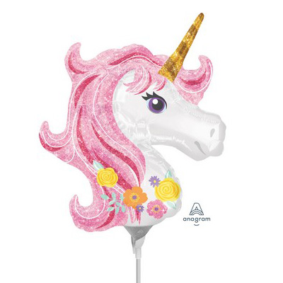 Mylar 23cm/9" Viso Unicorno Rosa