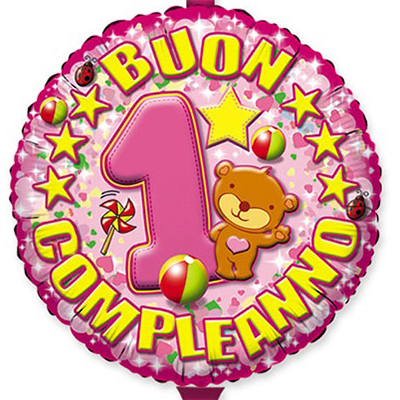 Mylar 18"/45cm 1ยฐ Compleanno Orsetto Fucsia-Rosa