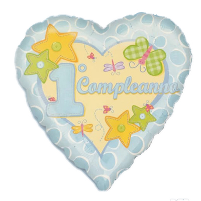 Mylar 18"/45cm 1ยฐ Compleanno Cuore Celeste