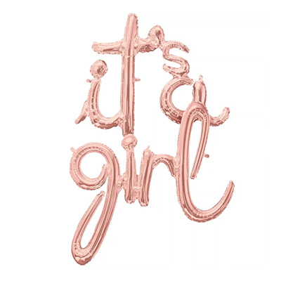 Mylar 68+76cm/27+30" Scritta It's a Girl Rosa Oro