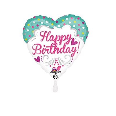Mylar 9"/22cm Cuore Happy Birthday Pois
