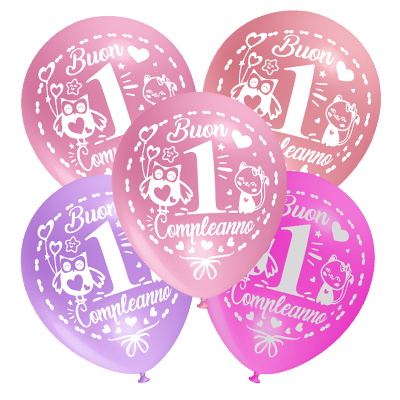 Palloncino 30cm/12" Buon 1ยฐ Compleanno Bimba Pastello