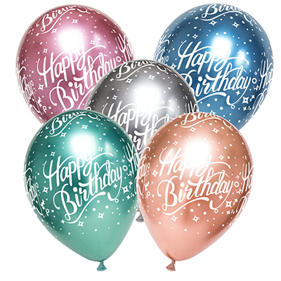 Palloncino 30cm/12" Happy Birthday Chrome