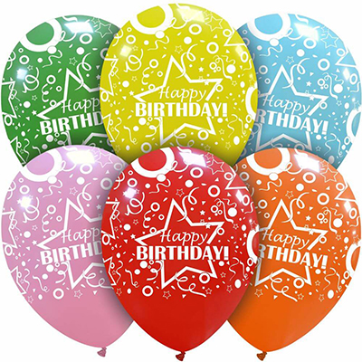 Palloncino 30cm/12" Happy Birthday Star Pastello