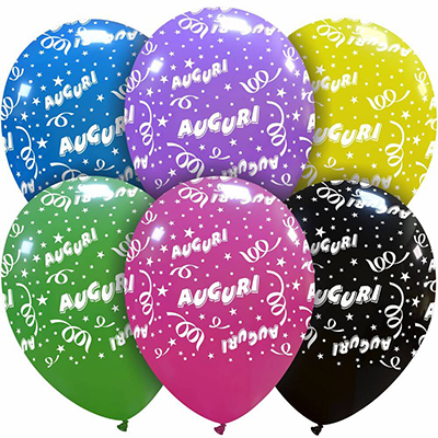 Palloncino 30cm/12" Tanti Auguri Stelle Filanti Pastello