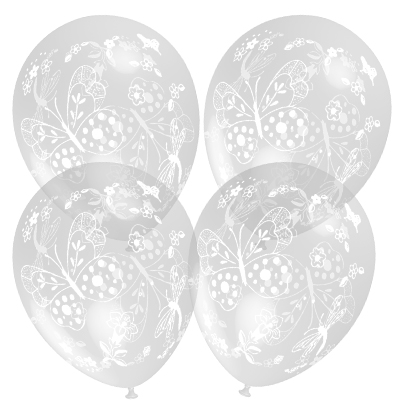 Palloncino 30cm/12" Farfalle e Fiori Trasparente