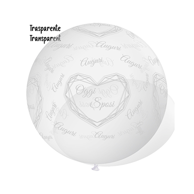 Palloncino 100cm/40" Viva gli Sposi Diamond Bianco Trasparente