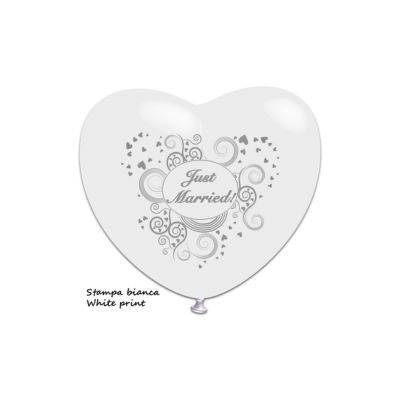 Cuore Stampa Just Married 30cm/12" Cf 5 Pz