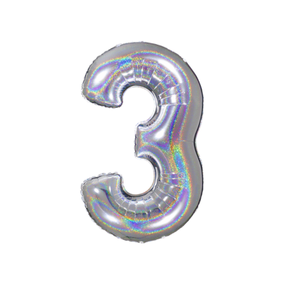 Numero 3 Glitterato Argento 66cm/26" Cf 10 Pz