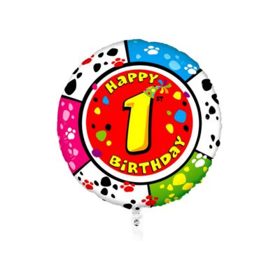 Tondo Happy Birthday Numero 1 Cagnolino 52cm/21" Cf 10 Pz