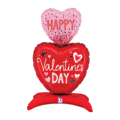 Mylar Stand-Up Doppio Cuore Happy Valentine's Day 71cm/28"