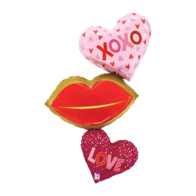 Mylar Tris Cuori e Baci XOXO - LOVE 102cm/41"
