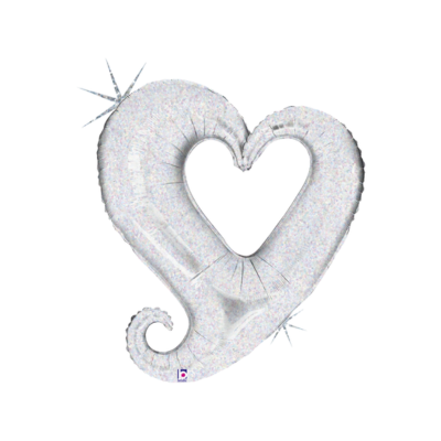 Mylar Cuore Aperto Argento Olografico 93cm/37"